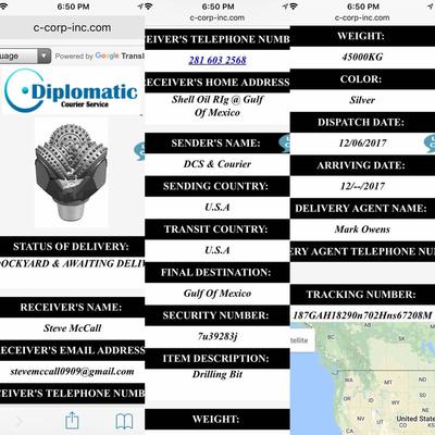 Snapshots of the tracking website for the bit