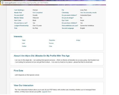 Second Part of his Profile on Plenty of Fish Dating Site